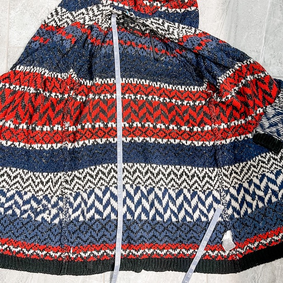 Jessica Simpson Red and Blue Chunky Thistle Cardigan with Accent Fringe Size S - Picture 12 of 12